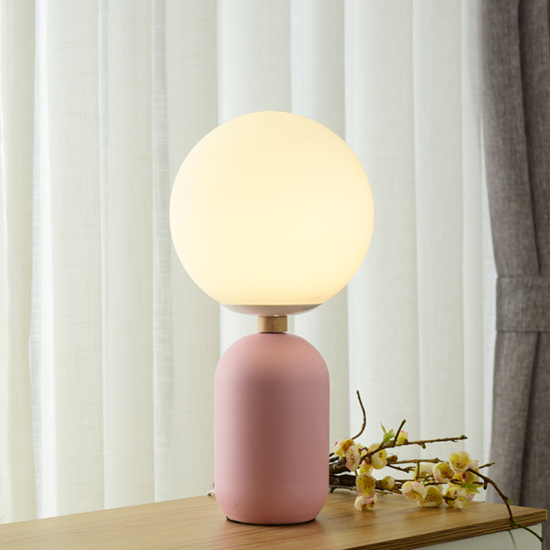Estelle - White Global White Glass Night Table Lamp Nordic 1-Bulb Grey/White/Pink Reading Book Light with Cylinder Base