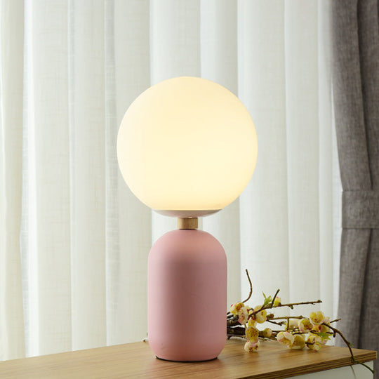 Nordic Glass Night Table Lamp - Global Design Grey/White/Pink Reading Light Cylinder Base