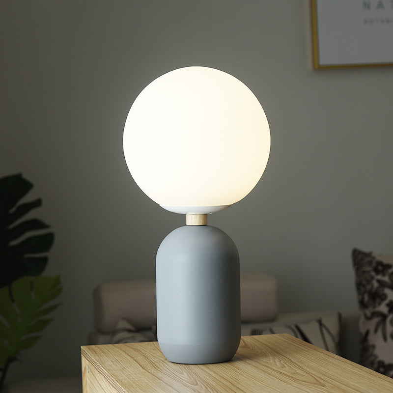 Nordic Glass Night Table Lamp - Global Design Grey/White/Pink Reading Light Cylinder Base Grey