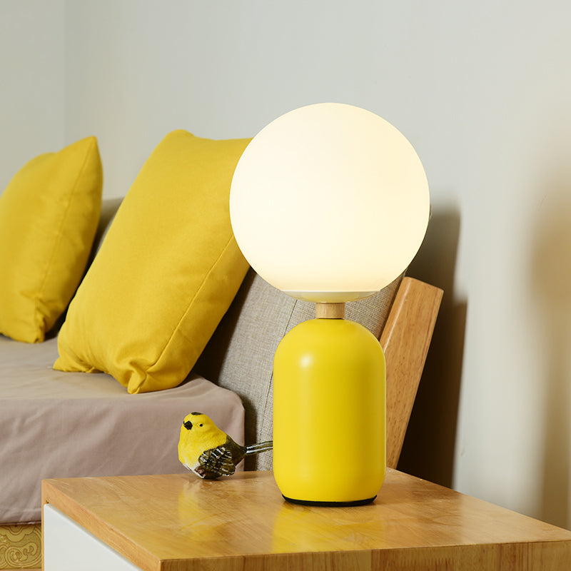 Nordic Glass Night Table Lamp - Global Design Grey/White/Pink Reading Light Cylinder Base Yellow