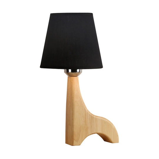 Kids Conical Nightstand Lamp With Giraffe Wood Base - Black/White Fabric Reading Light