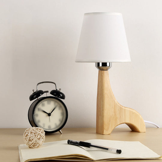 Kids Conical Nightstand Lamp With Giraffe Wood Base - Black/White Fabric Reading Light White