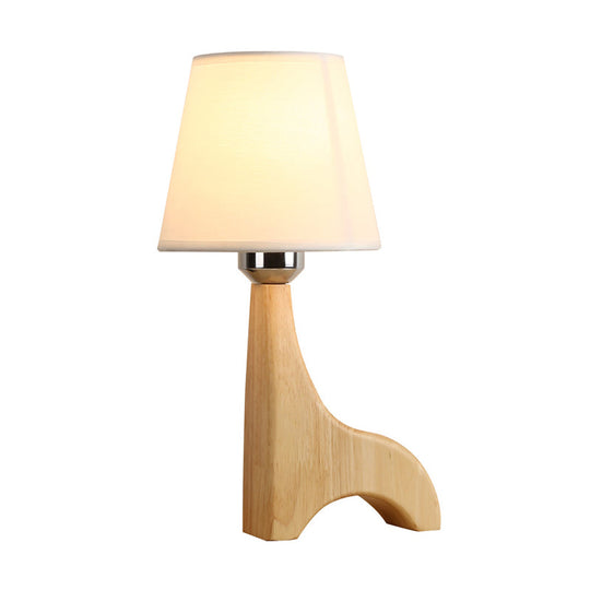 Kids Conical Nightstand Lamp With Giraffe Wood Base - Black/White Fabric Reading Light