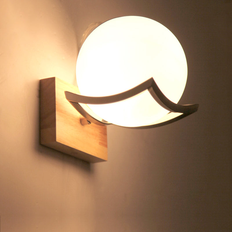 Modern White Glass Wall Sconce With Wood Accent - Global Light Square Design