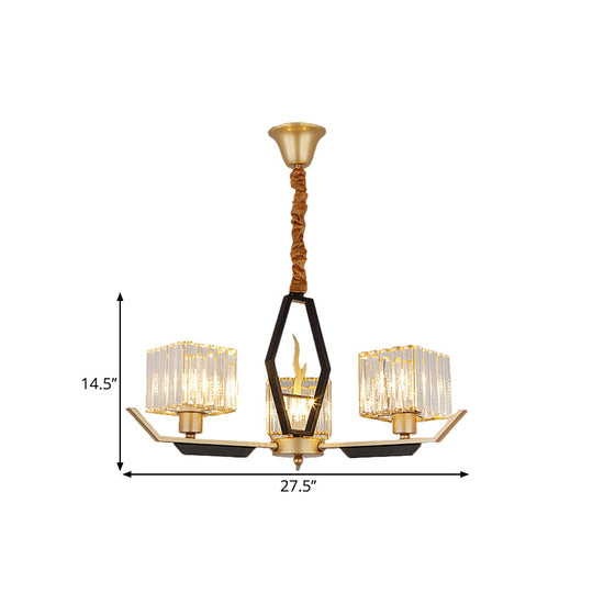 Simplicity Gold Chandelier Ceiling Light with Crystal Prisms Shade - 3/6/8 Heads