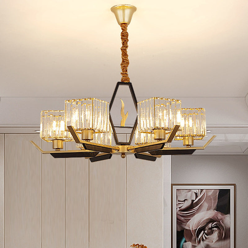 Simplicity Gold Chandelier Ceiling Light with Crystal Prisms Shade - 3/6/8 Heads