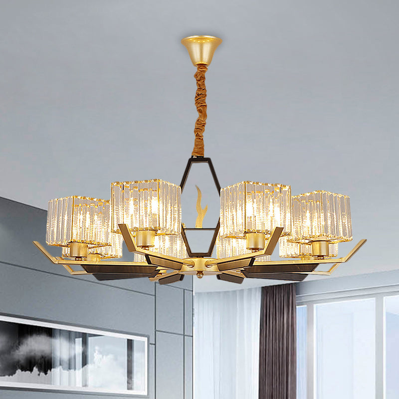 Gold Chandelier Ceiling Light With Crystal Prisms - Available In 3 6 Or 8 Heads