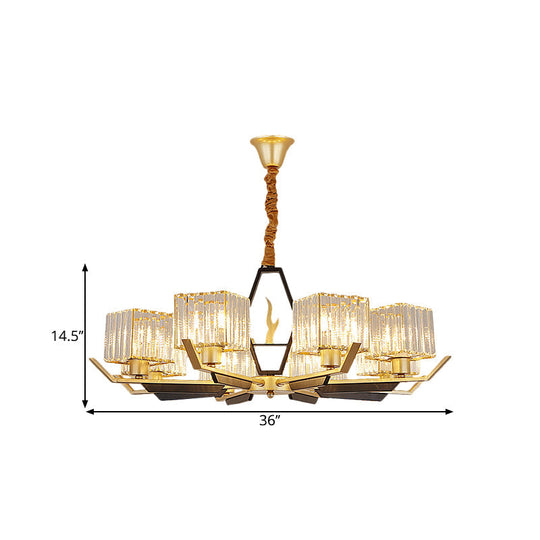 Gold Chandelier Ceiling Light With Crystal Prisms - Available In 3 6 Or 8 Heads