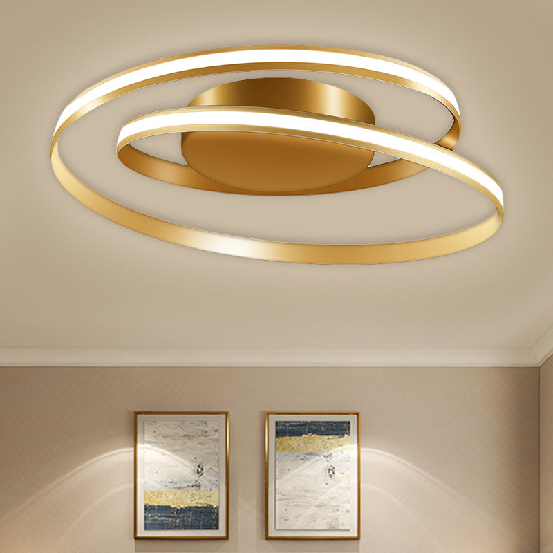 Contemporary Gold Spiral Ring Led Ceiling Fixture In Warm/White Light Flush Mounted - 18/23.5 Wide /