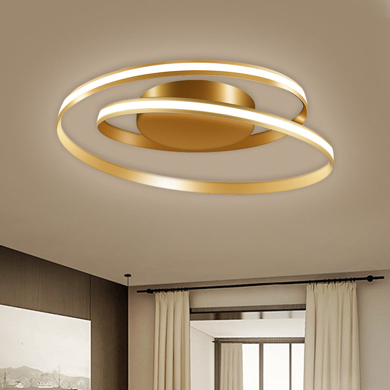 Contemporary Gold Spiral Ring Led Ceiling Fixture In Warm/White Light Flush Mounted - 18/23.5 Wide