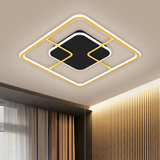 Minimalist Black & Gold Led Ceiling Light With Metal Square Frame 16/19.5 Width / 16