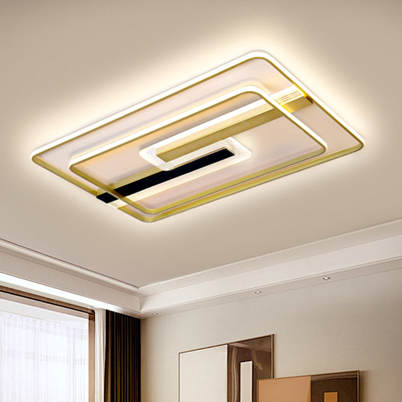 Gold Metal Led Flush Mount Ceiling Lamp For Contemporary Sitting Room With Warm/White Light / White