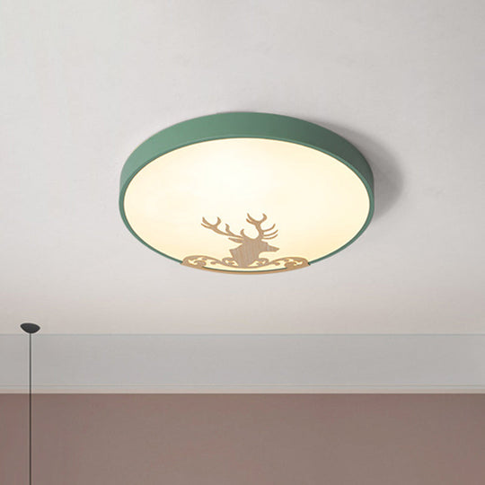 Green LED Ceiling Light Modern Round Acrylic Flush Mount with Deer Pa
