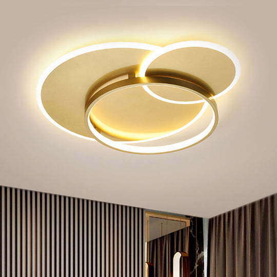 Modernist Gold Led Crossed Ring Flush Mount Ceiling Fixture - Warm/White Light 16.5/21.5 Width / 18