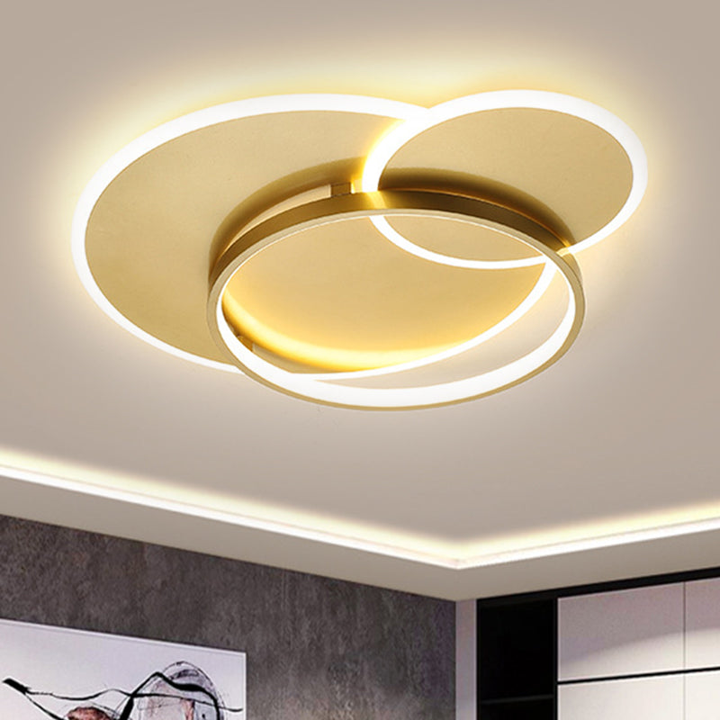 Modernist Gold Led Crossed Ring Flush Mount Ceiling Fixture - Warm/White Light 16.5/21.5 Width