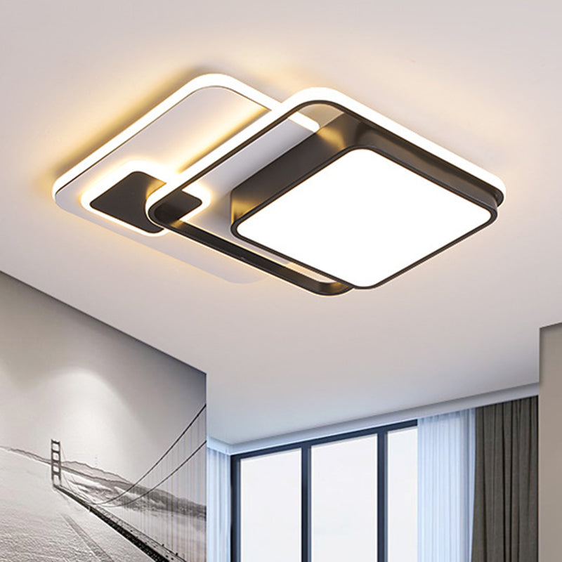 Nordic Metal Interlaced Square Ceiling Flush Mount Led Lamp - Warm/White Light 16/19.5 W Black