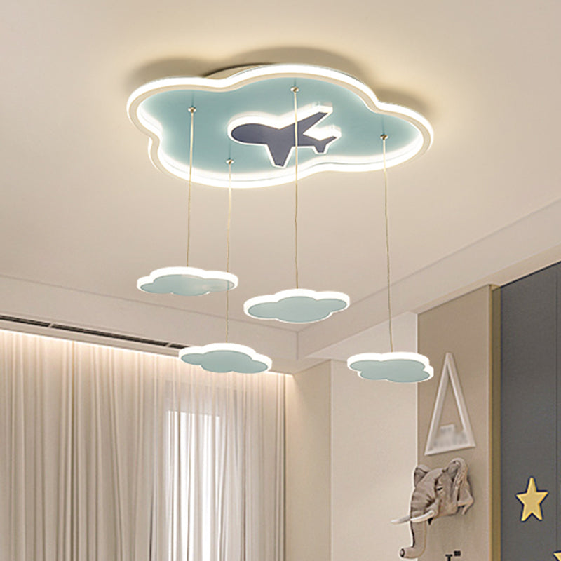 Blue Cloud Shape Led Hanging Light With Metal Shade - Perfect For Kids Bedroom