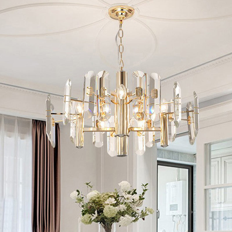 Contemporary Gold Radial Ceiling Pendant With Crystal Panel - 8-Light Chandelier