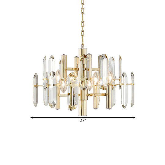 Contemporary Gold Radial Ceiling Pendant With Crystal Panel - 8-Light Chandelier