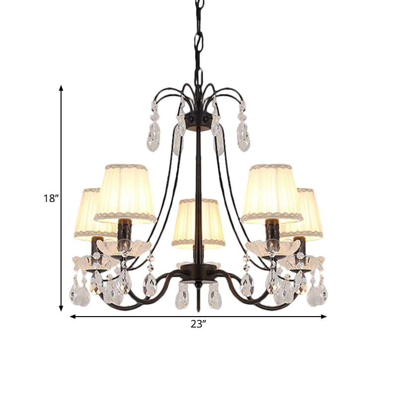 Contemporary Cone Hanging Chandelier With Crystal Droplets - Black Finish For Restaurant Down