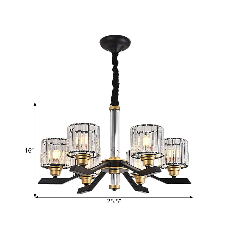 Modern Clear Crystal Pendant Chandelier With 6/8 Bulbs - Sleek Black Finish For Living Room Ceiling