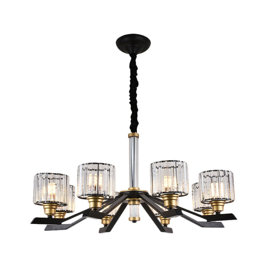 Black Crystal Cylinder Pendant Chandelier with 6/8 Bulbs for Living Room Ceiling – Simple, Stylish Fixture