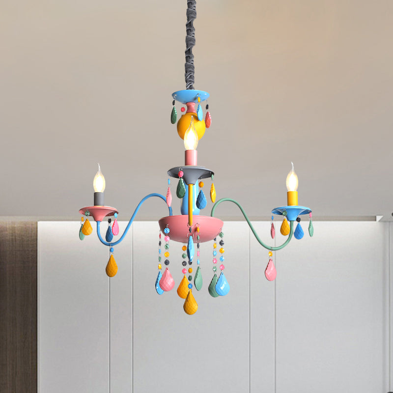 Colorful Curved Chandelier Lights: Pink And Yellow Metallic Pendant Lamp With Or Without Shade 3 /