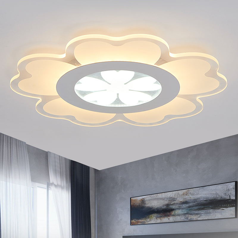 Contemporary Led Acrylic Flush Mount Lamp - White Floral Light Fixture For Living Room