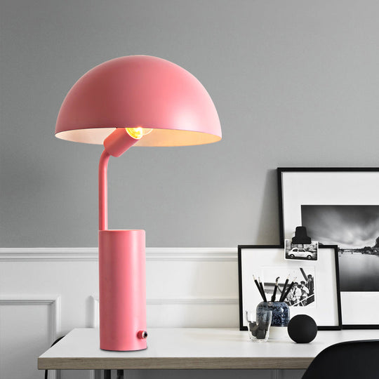 Modernist Dome Iron Night Task Lighting 1-Light Black/White/Pink Desk Light With Cylinder Base