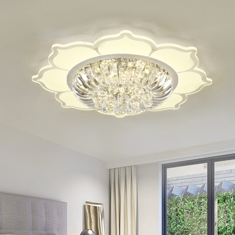Modern Lotus Prismatic Crystal Led Ceiling Light Fixture In Warm/White - Flush Mount White / Warm