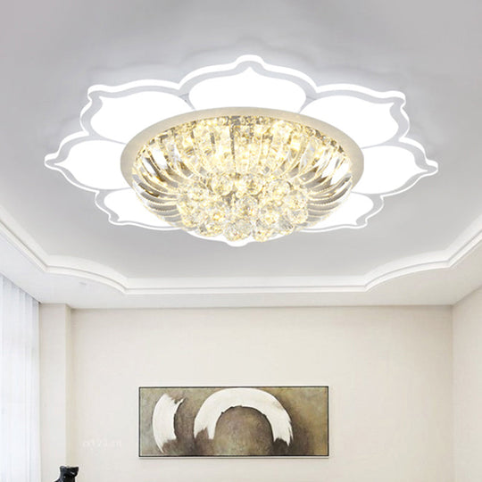 Modern Lotus Prismatic Crystal Led Ceiling Light Fixture In Warm/White - Flush Mount