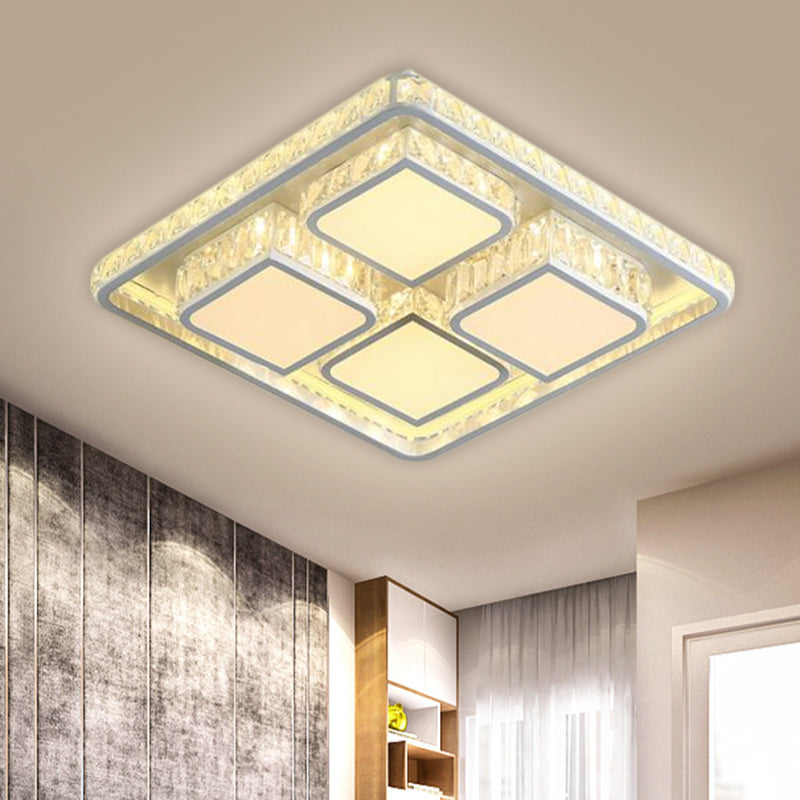 Contemporary Led Crystal Ceiling Light In White Warm/White Illumination - Flush Mount Fixture / Warm