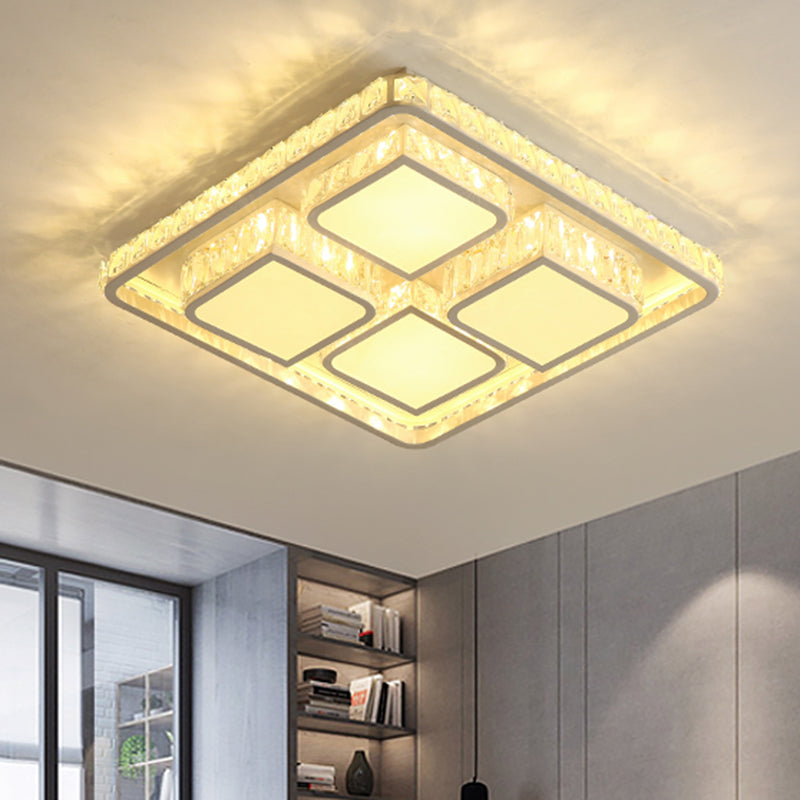 Contemporary Led Crystal Ceiling Light In White Warm/White Illumination - Flush Mount Fixture