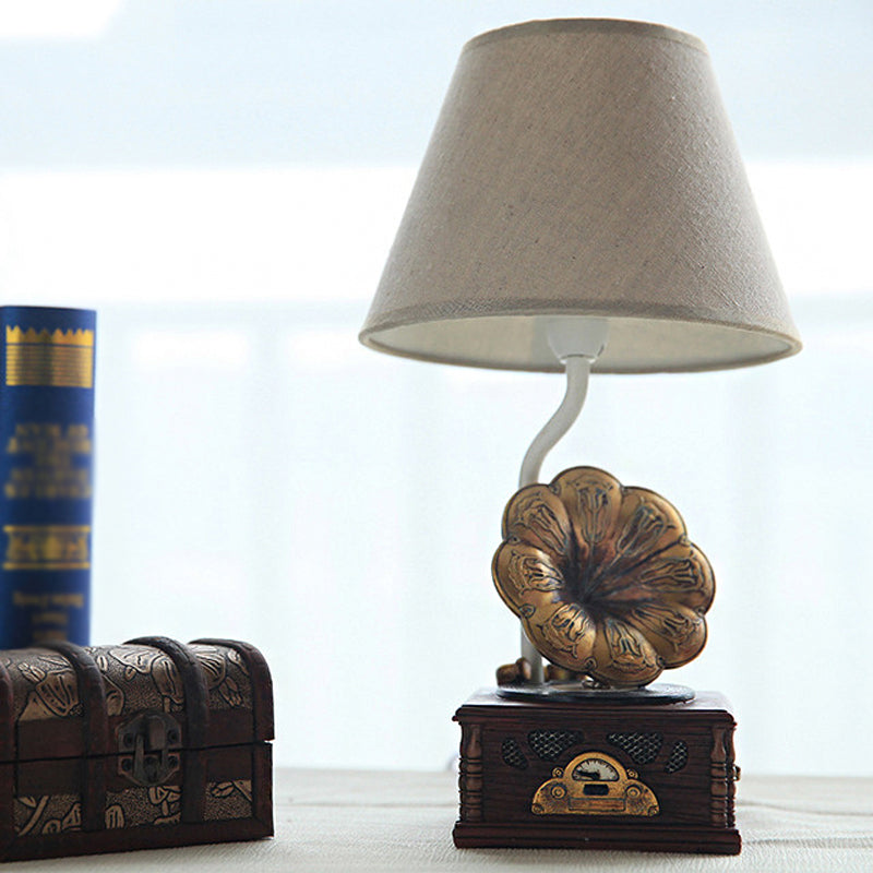 Modern Conical Table Lamp With Phonograph Base - Brown