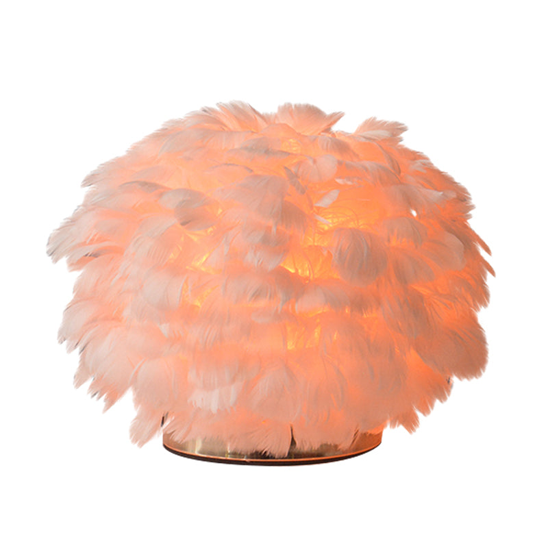 Contemporary Global Bedroom Reading Light: Feather 1 Bulb Night Lamp (White/Pink)