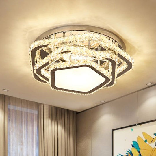 Minimalist Led Crystal Ceiling Fixture - Star Beveled Chrome Semi Flush Mount (Warm/White Light) /