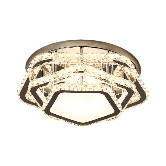 Minimalist Led Crystal Ceiling Fixture - Star Beveled Chrome Semi Flush Mount (Warm/White Light)