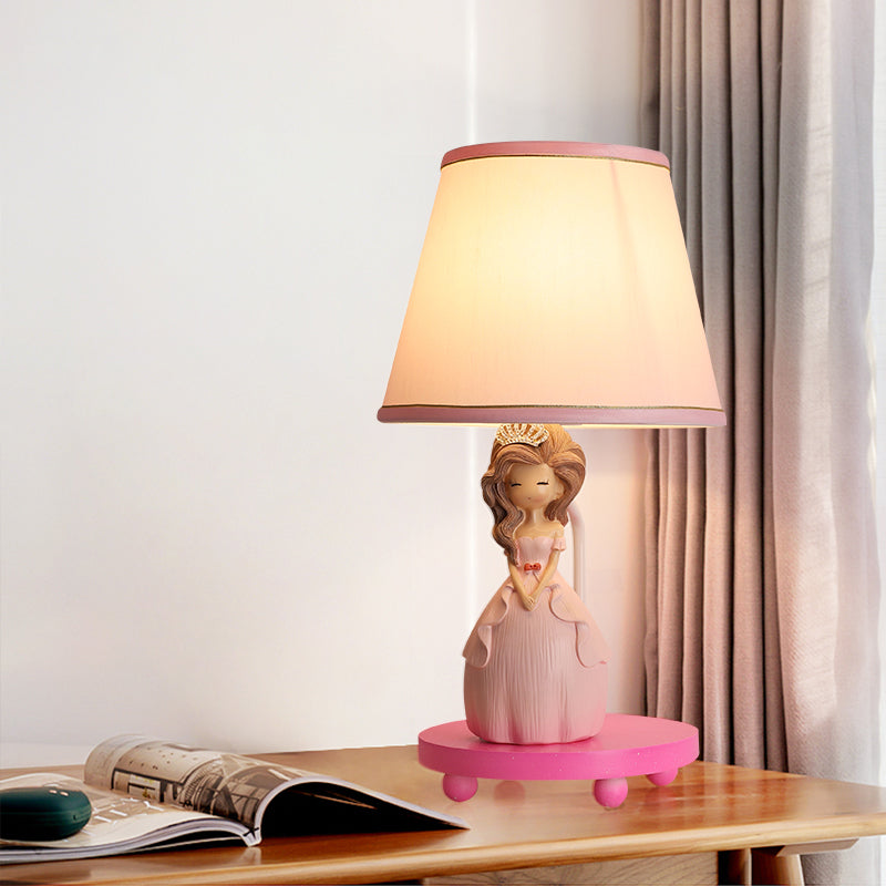 Princess Design Fabric Conical Table Lamp - Pink Nightstand Light With Cartoon Charm 1-Bulb