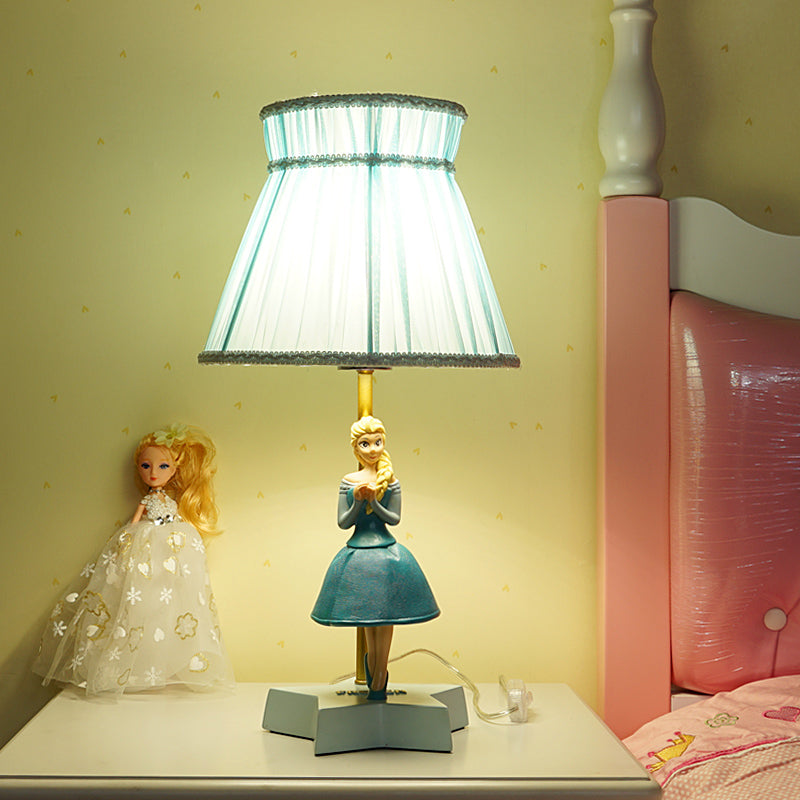 Kids Room Blue Barrel Table Light Cartoon Reading Lamp With Girl Decoration