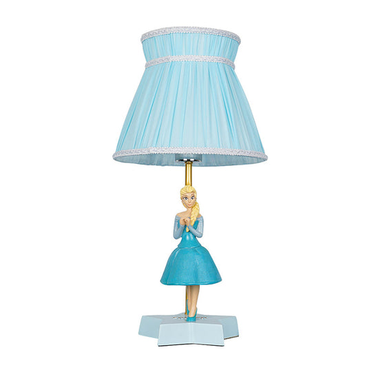 Kids Room Blue Barrel Table Light Cartoon Reading Lamp With Girl Decoration