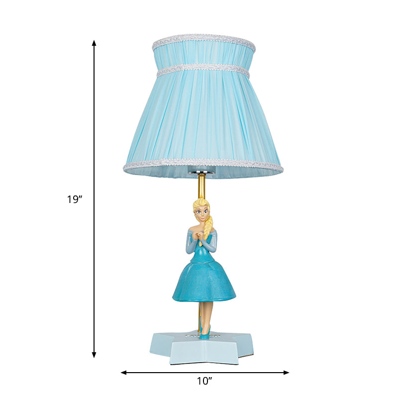 Kids Room Blue Barrel Table Light Cartoon Reading Lamp With Girl Decoration