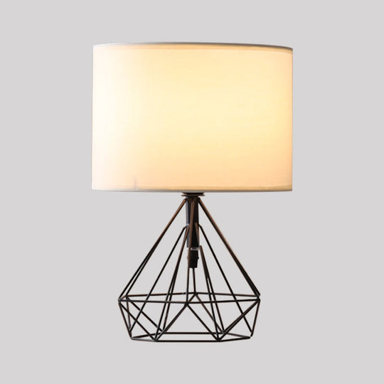 Modernist Fabric Drum Desk Light - Geometric 1-Head Table Lamp In Black/Gold Base For Study Room