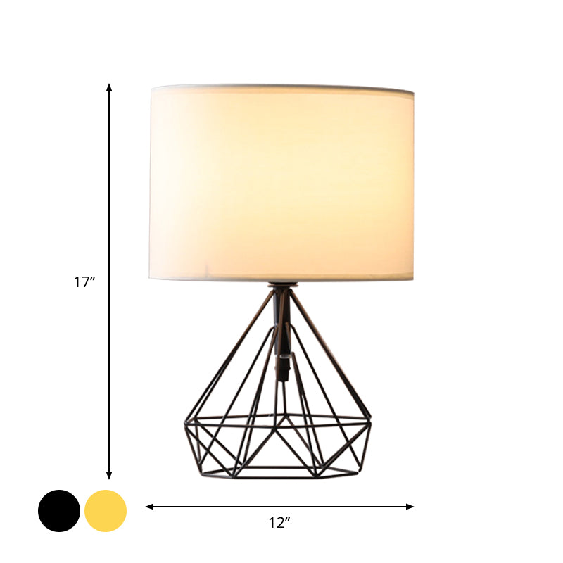 Modernist Fabric Drum Desk Light - Geometric 1-Head Table Lamp In Black/Gold Base For Study Room