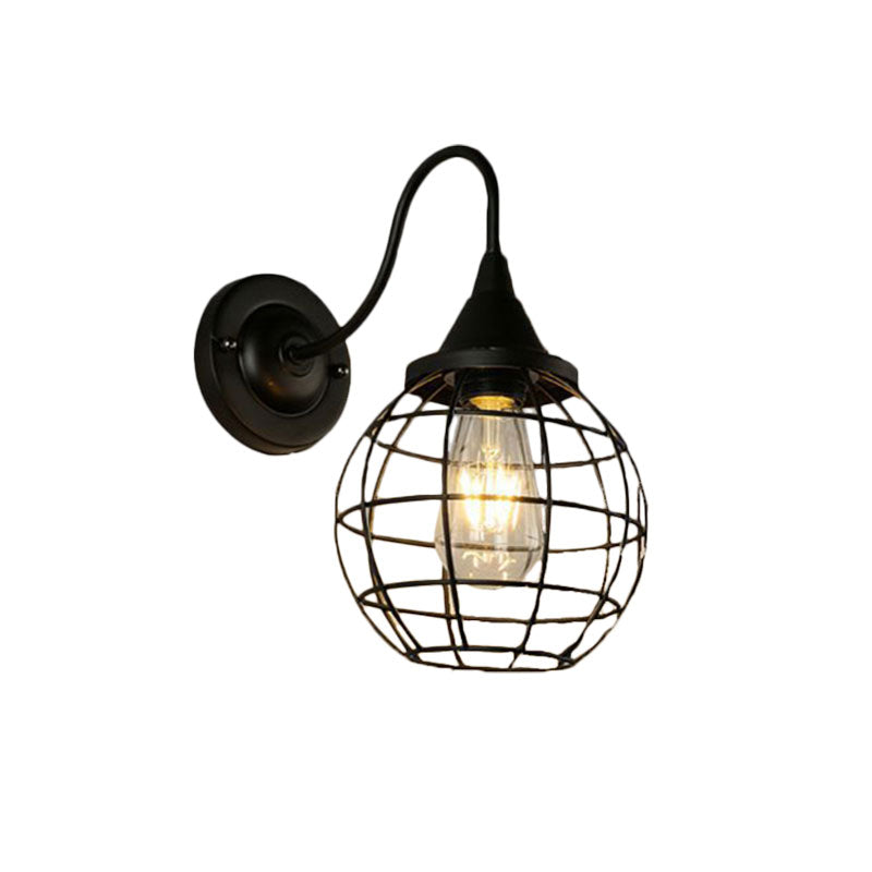 Rustic Gooseneck Wall Sconce With Ball Cage Rust/Black Finish