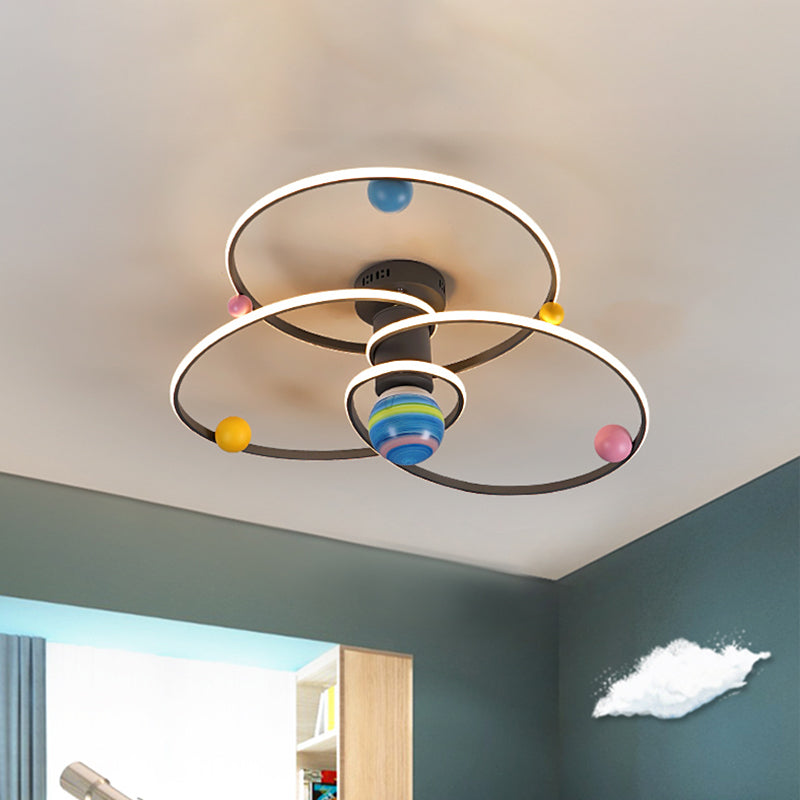 Grey Orbit Flush Ceiling Light With Led Acrylic Cartoon Lighting Semi-Mount Round Canopy