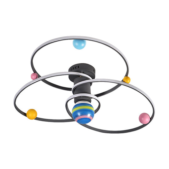 Grey Orbit Flush Ceiling Light With Led Acrylic Cartoon Lighting Semi-Mount Round Canopy