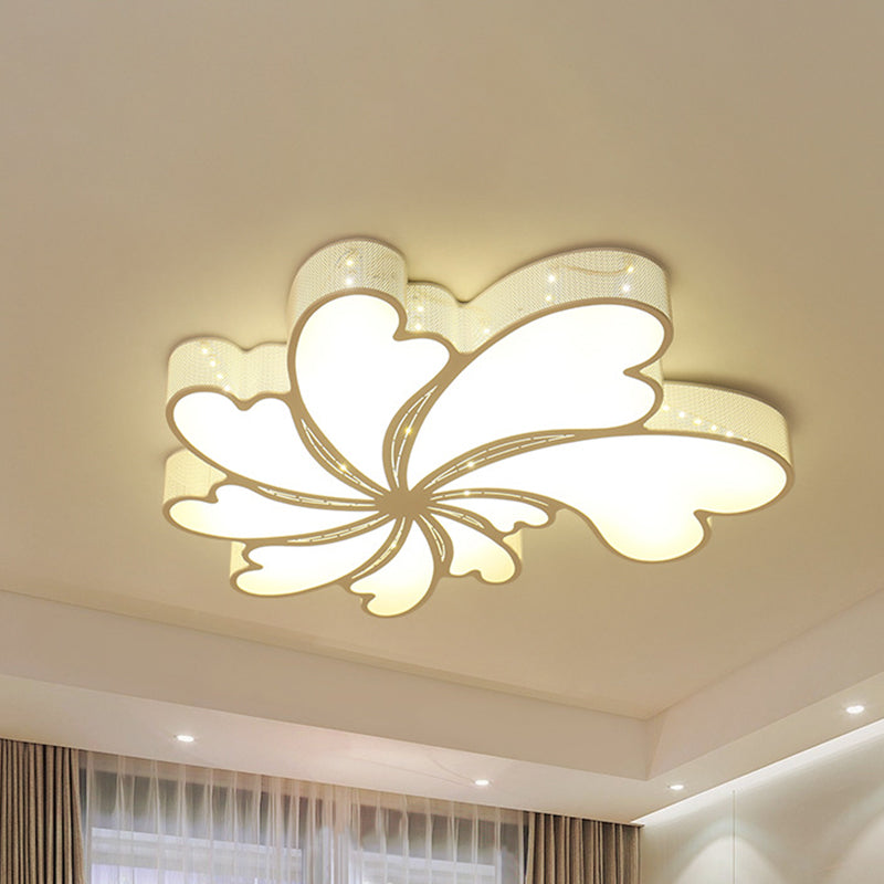 Modern Led Flower Bedroom Flush Mount Light In White With Iron Frame