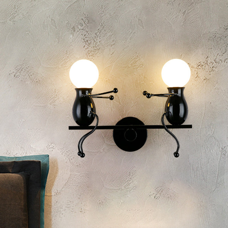 Child-Like 2-Head Wall Mount Lamp For Kids Black/White/Red Metal Light Fixture With Seesaw Arm