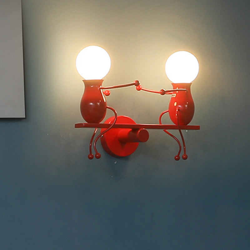 Child-Like 2-Head Wall Mount Lamp For Kids Black/White/Red Metal Light Fixture With Seesaw Arm Red