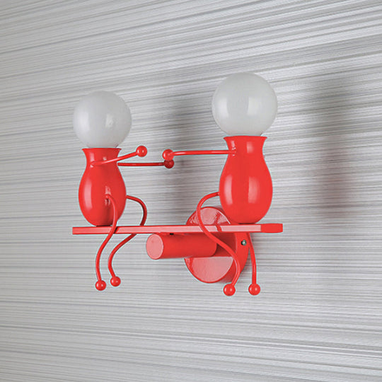 Child-Like 2-Head Wall Mount Lamp For Kids Black/White/Red Metal Light Fixture With Seesaw Arm